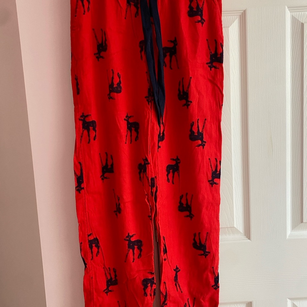 Aerie Red Pajama Pants with Black Deer Print